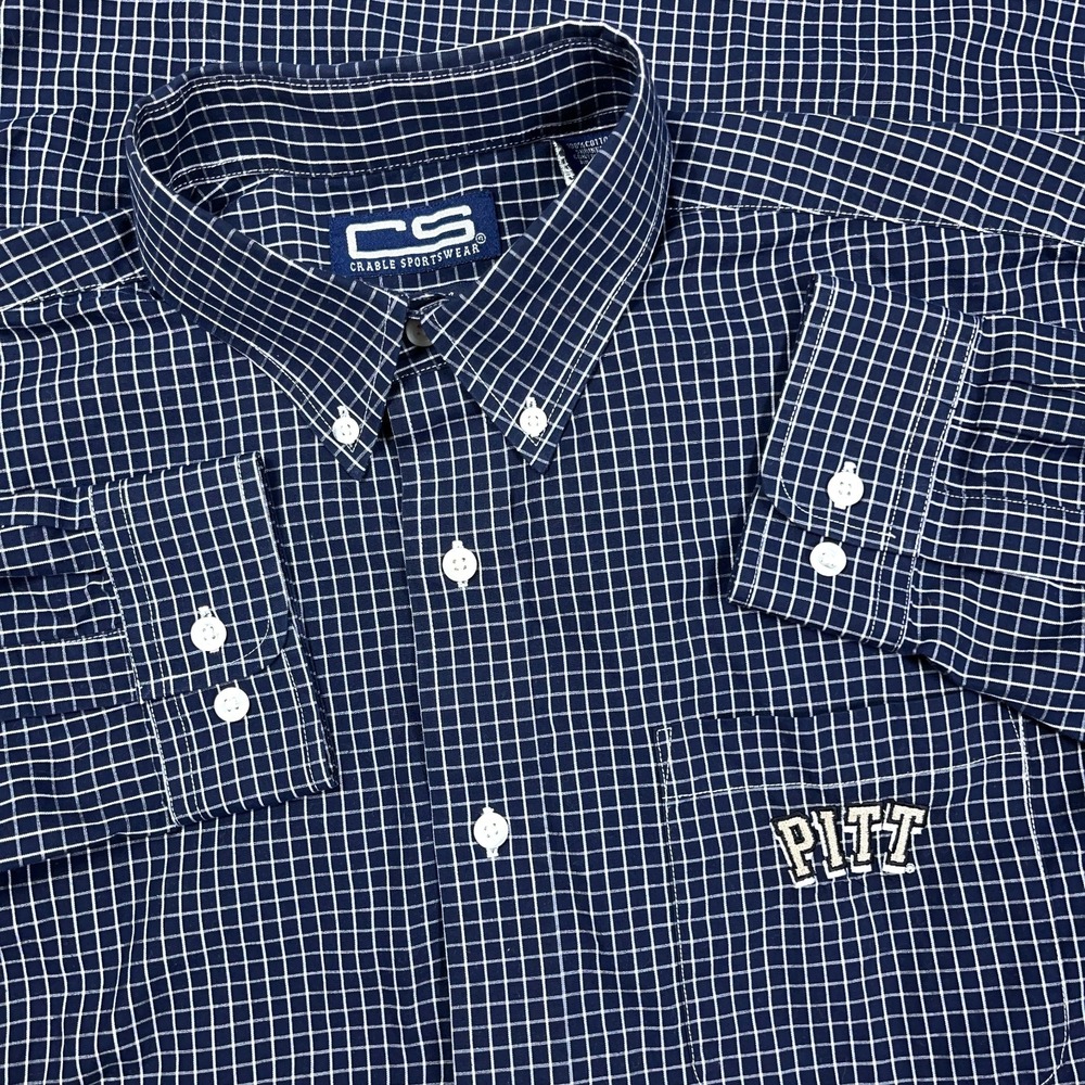 Pitt Panthers Shirt Men Large Blue Button Up‎ Dress Check Plaid NCAA Adult